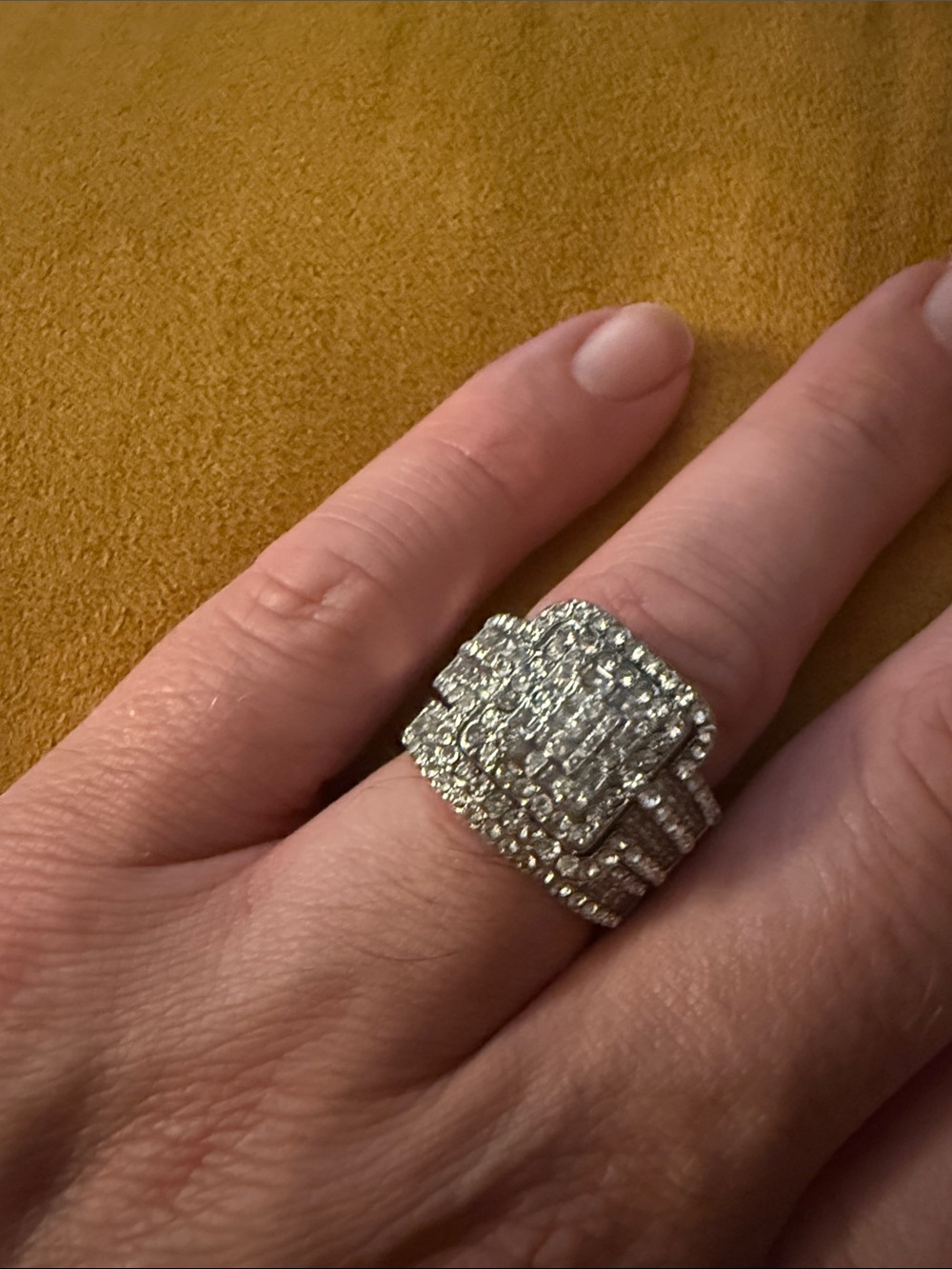 Pavé Cluster Cocktail Ring in White Sterling Finish